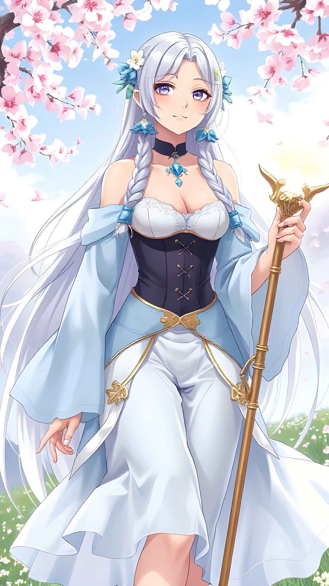 Anime Healer in Graceful Pose with Silver Hair