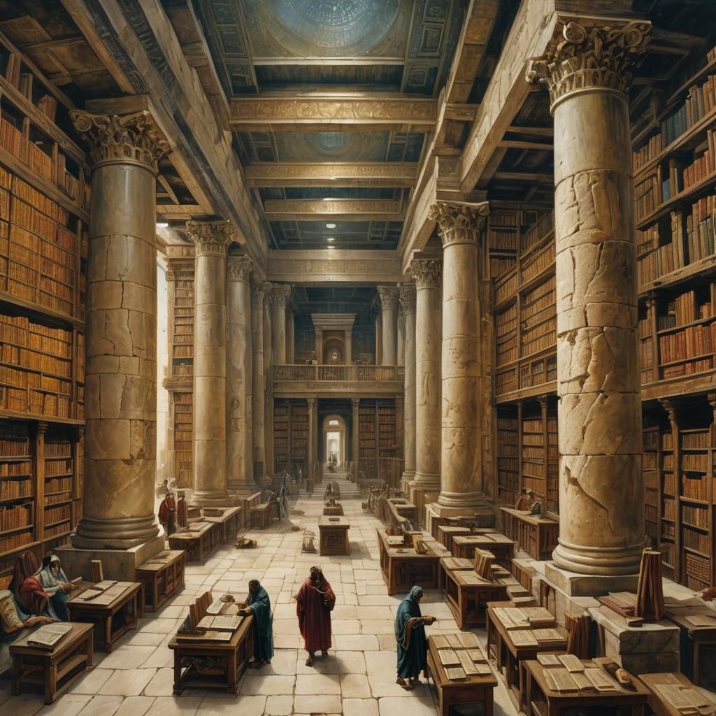 Ancient Library of Alexandria: Oil Painting