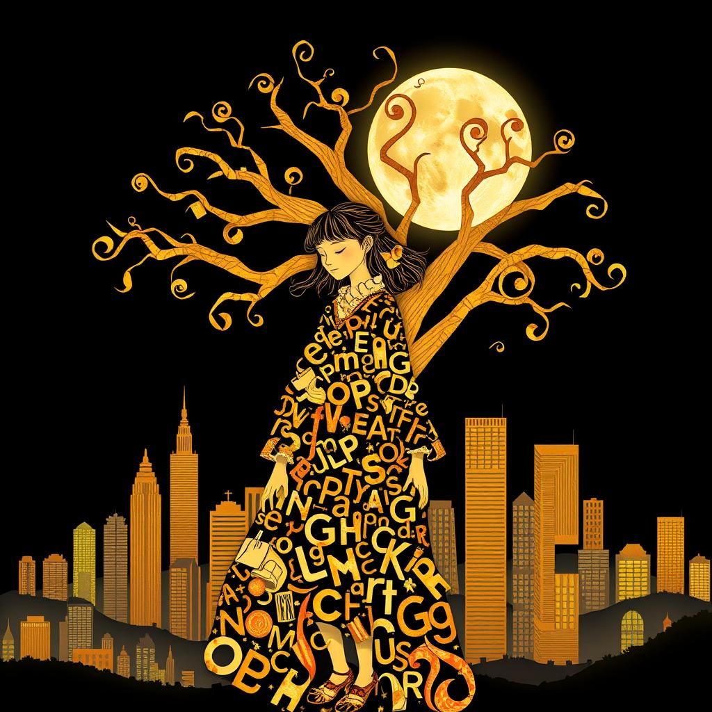 Paper Girl in Typographic Night City