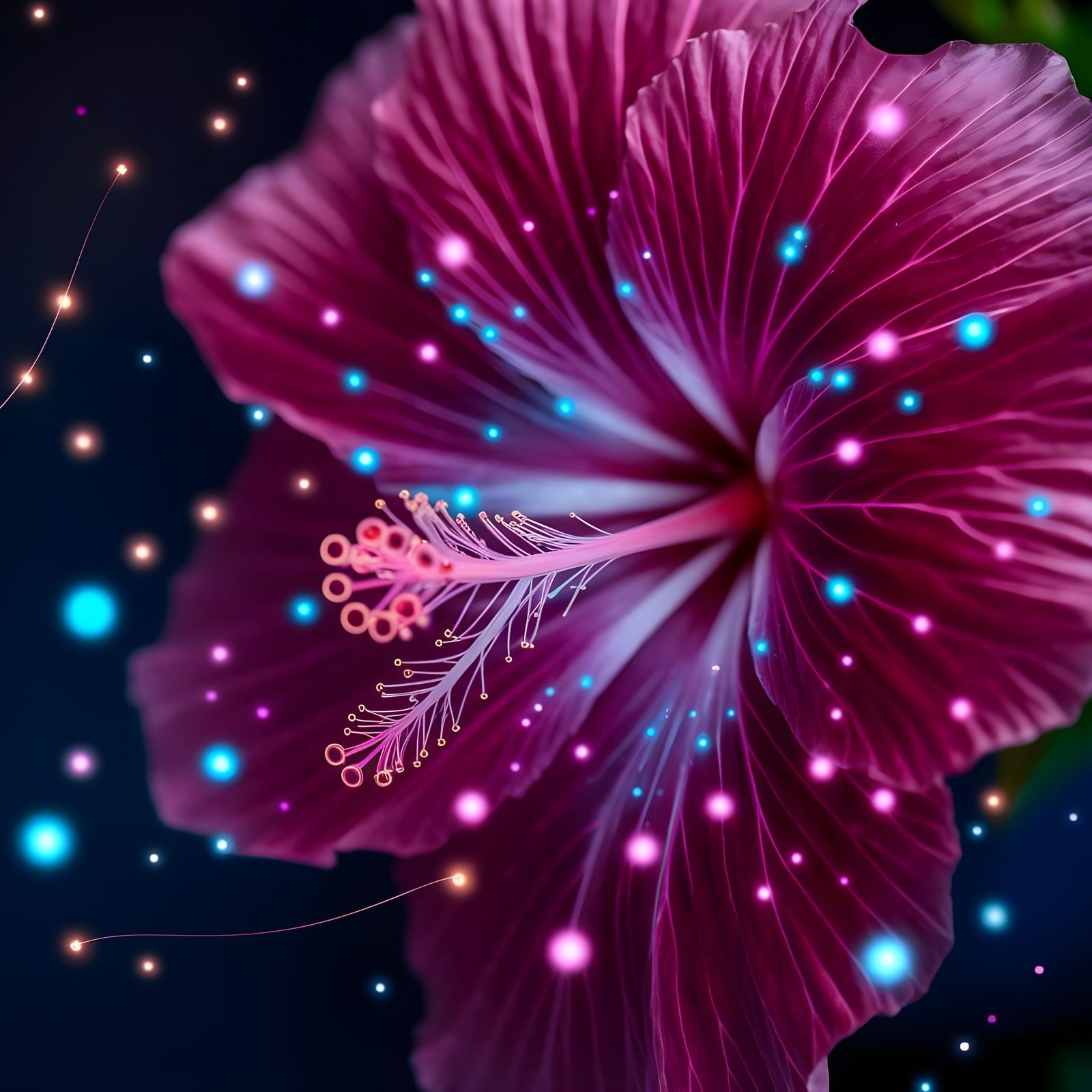 Ethereal Hibiscus Flower with Glowing Polka Dots
