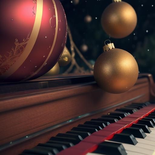Christmas Balls on Piano Keys: Detailed Matte Painting