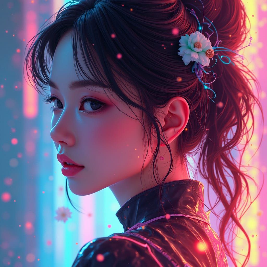 Stunning Asian Woman Portrait in Futuristic Concept Art Styl...