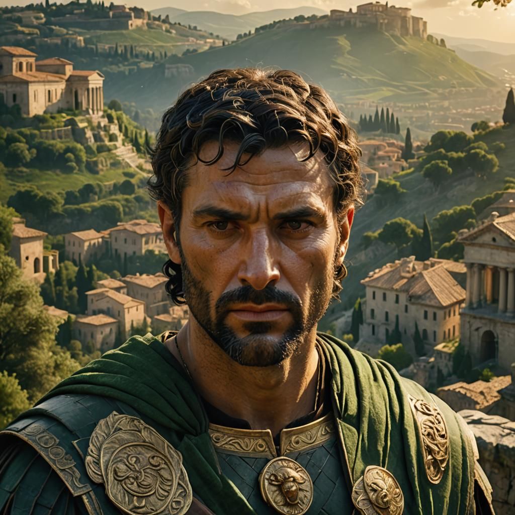 Roman Man in Green Landscape: Photorealistic Render