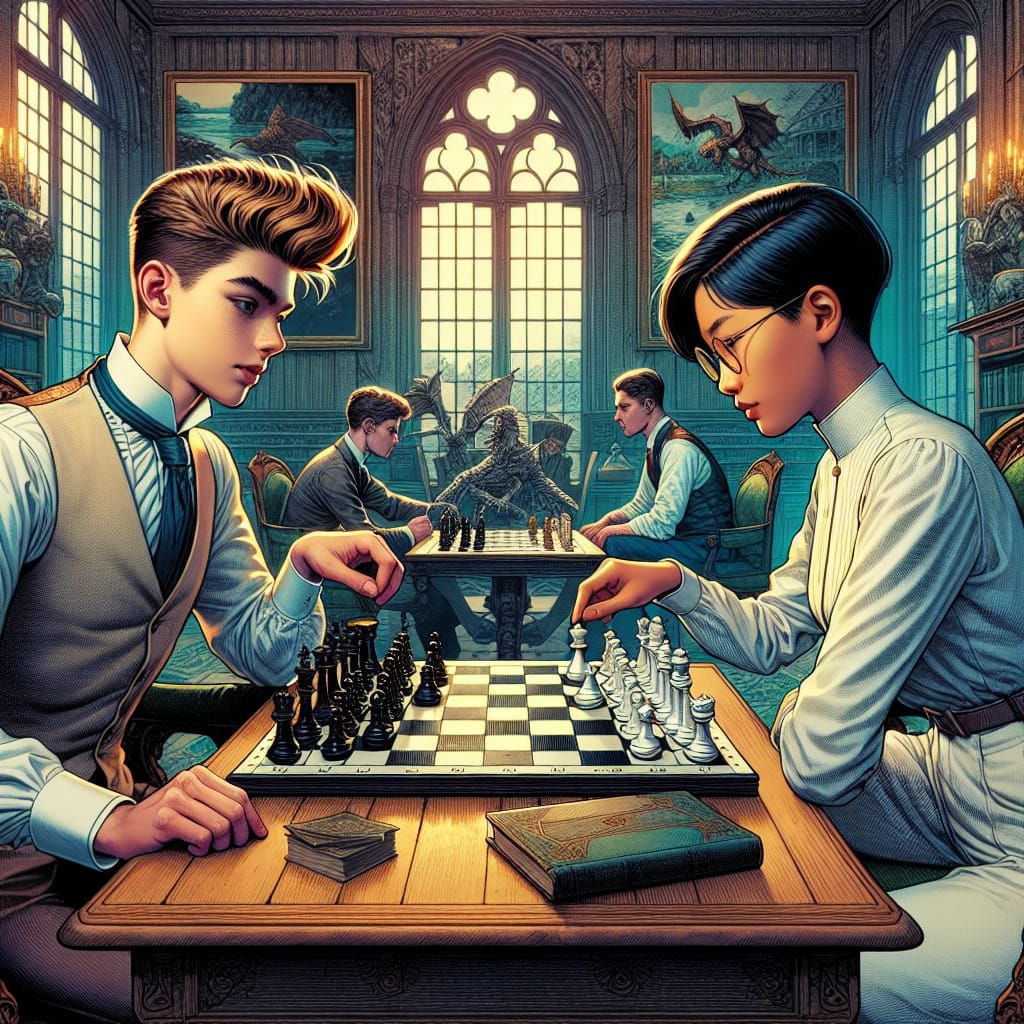 Chess Game at Moulinsart in Comic Book Style