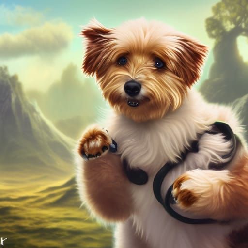 Cute Fluffy Australian Labradoodle Puppy in Digital Art