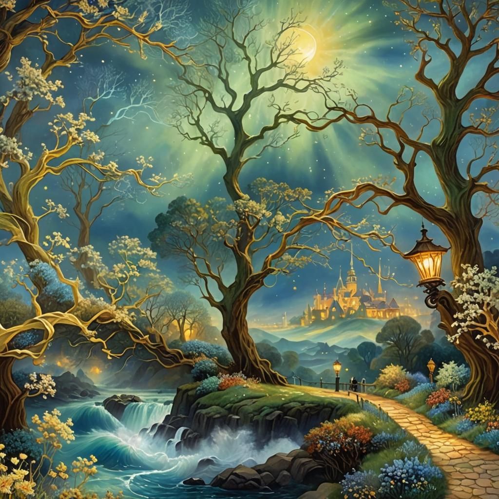 Exuberant Fractal with Glowing Ribbons in Ethereal Style