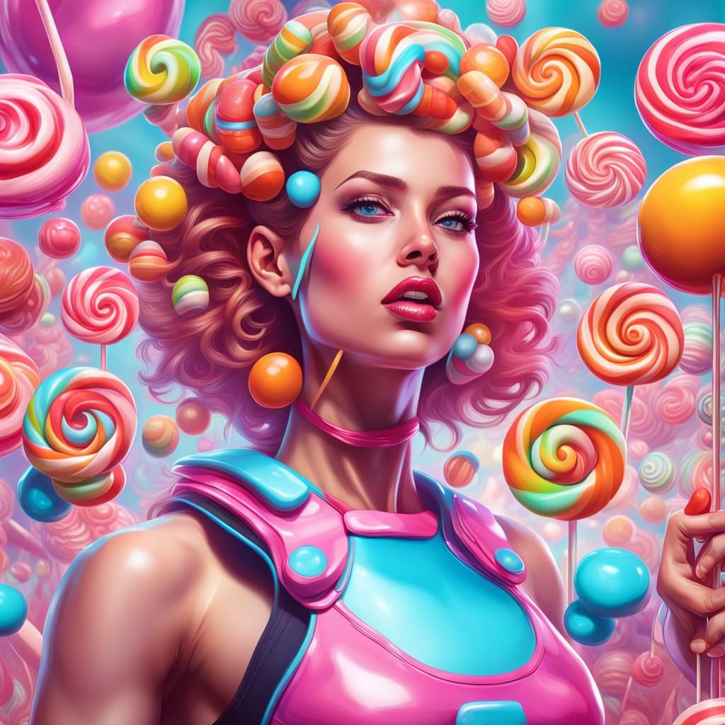 Futuristic Fitness Woman in Candy Art Style