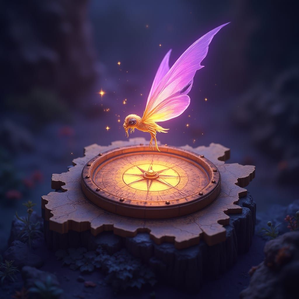 Glowing Compass with Delicate Fairy Wing, Symbolizing Journe...