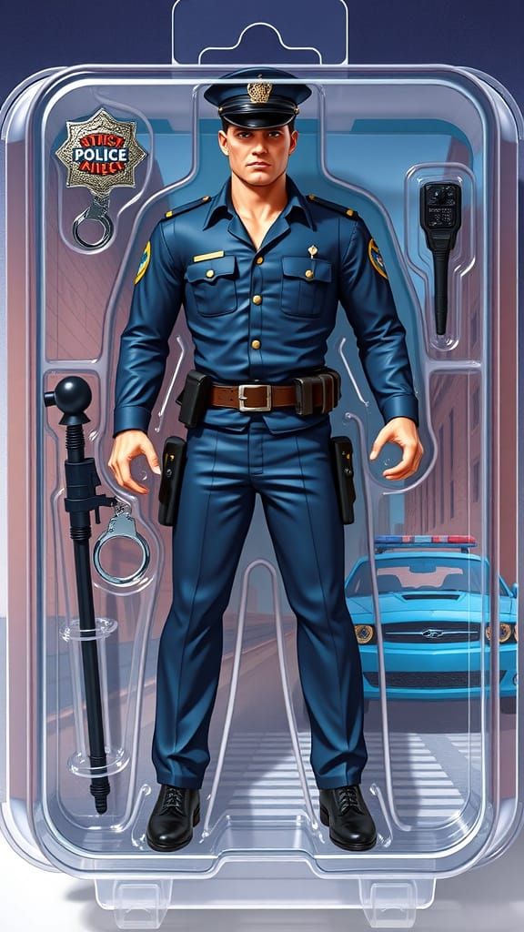 Police Officer Action Figure in Comic Book Style Packaging