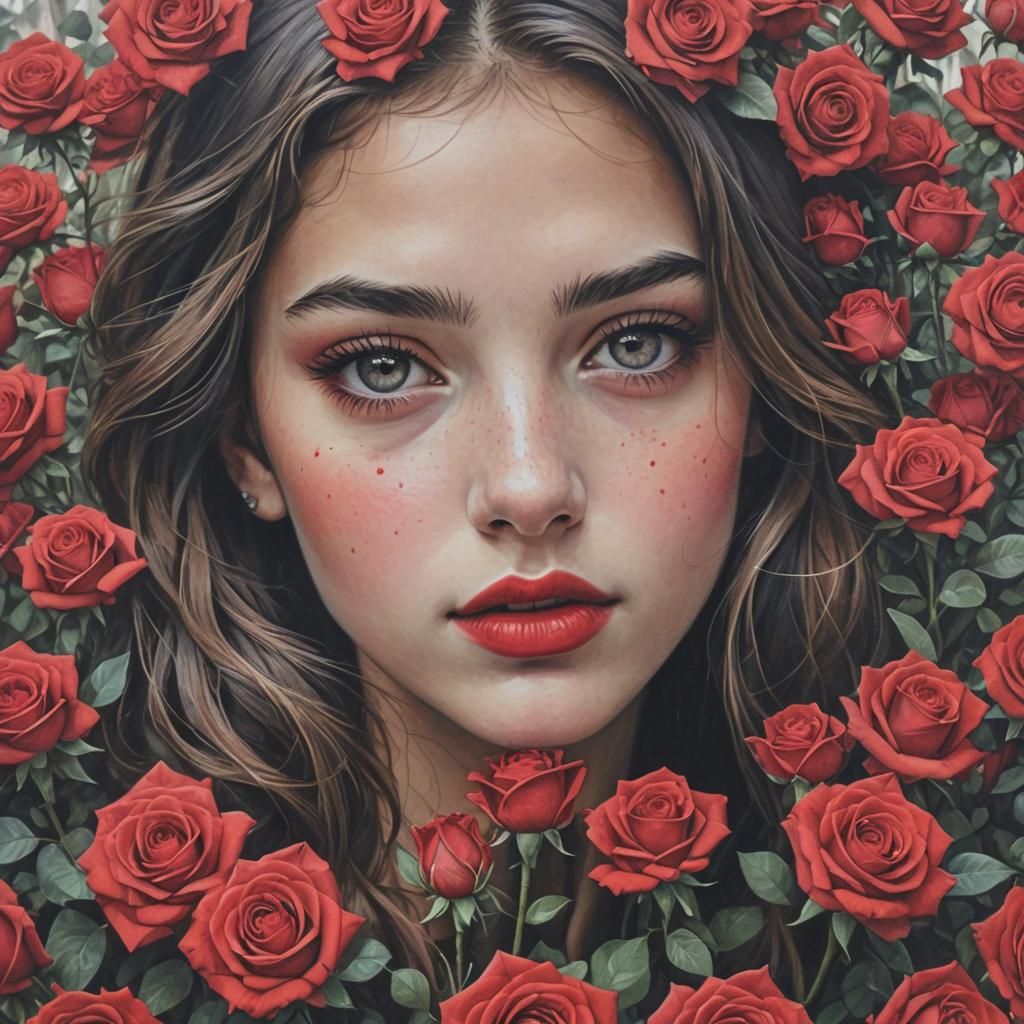 Rose Girl: A Hyperrealistic Floral Portrait
