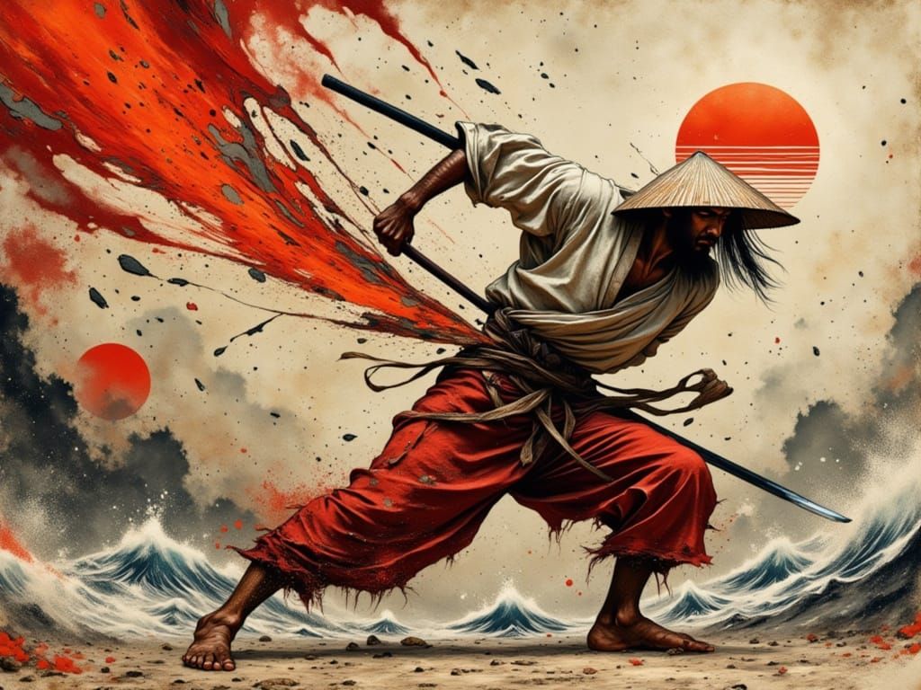 Warrior in Motion, Oil Painting Style