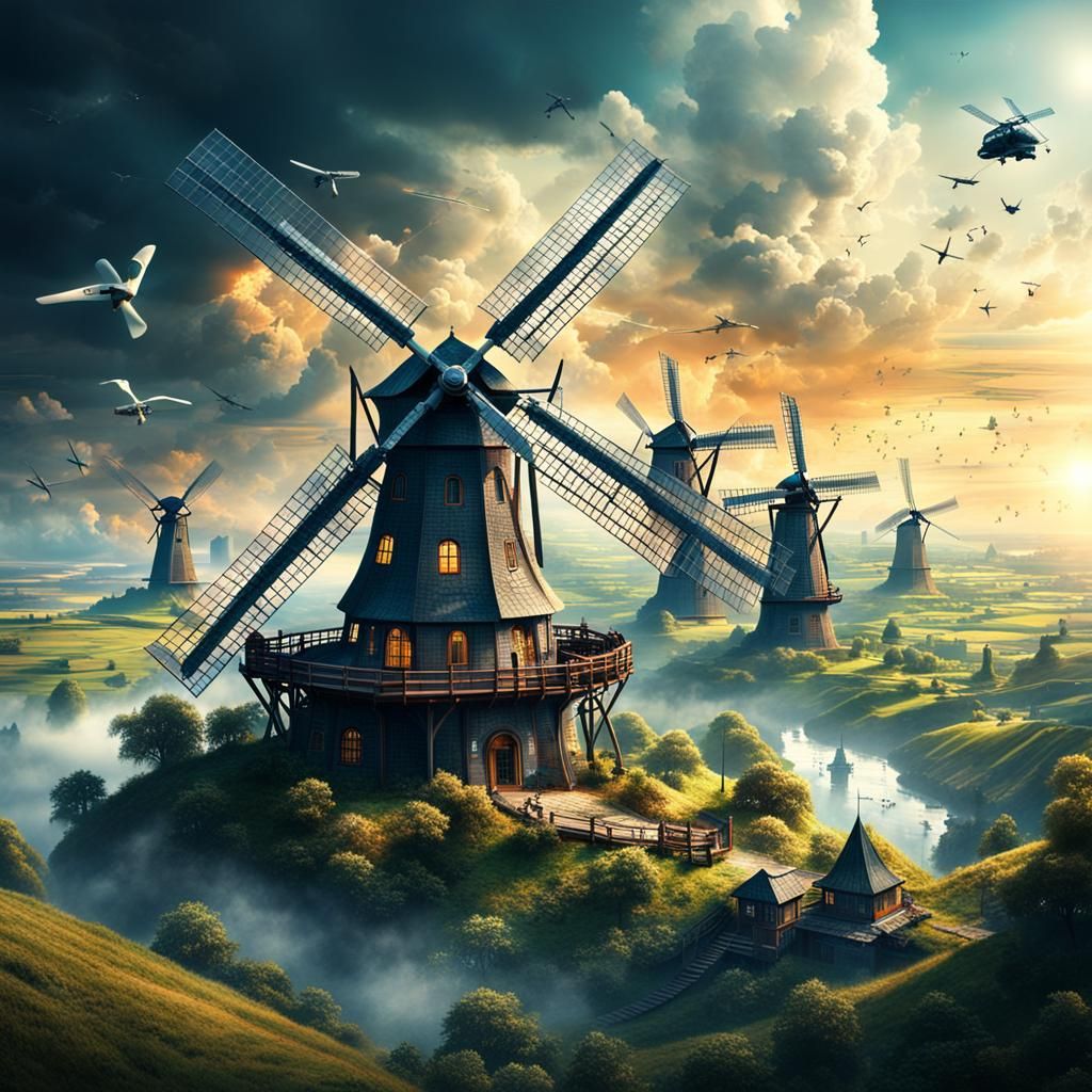 Windmill Utopia: Gliders in a Futuristic Metropolis