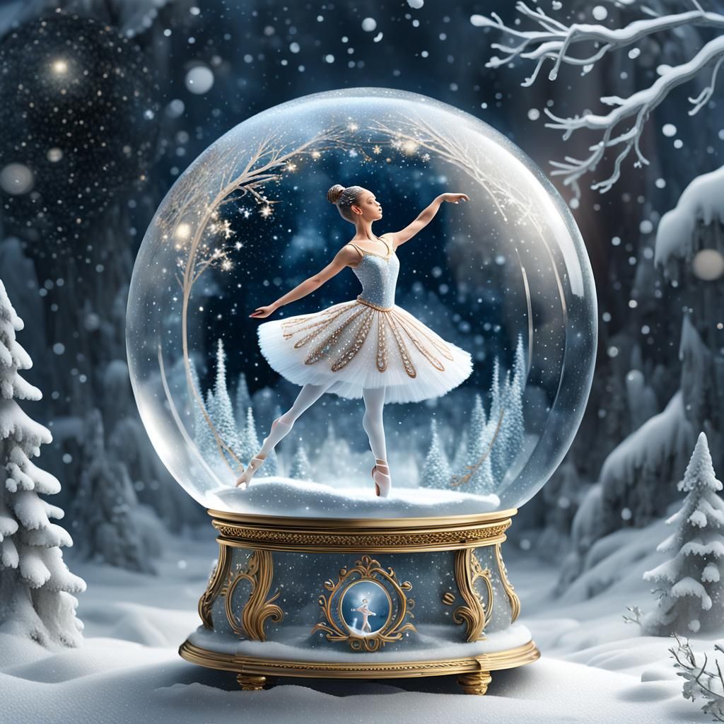 Ballerina Dancing in Mystical Snow Globe
