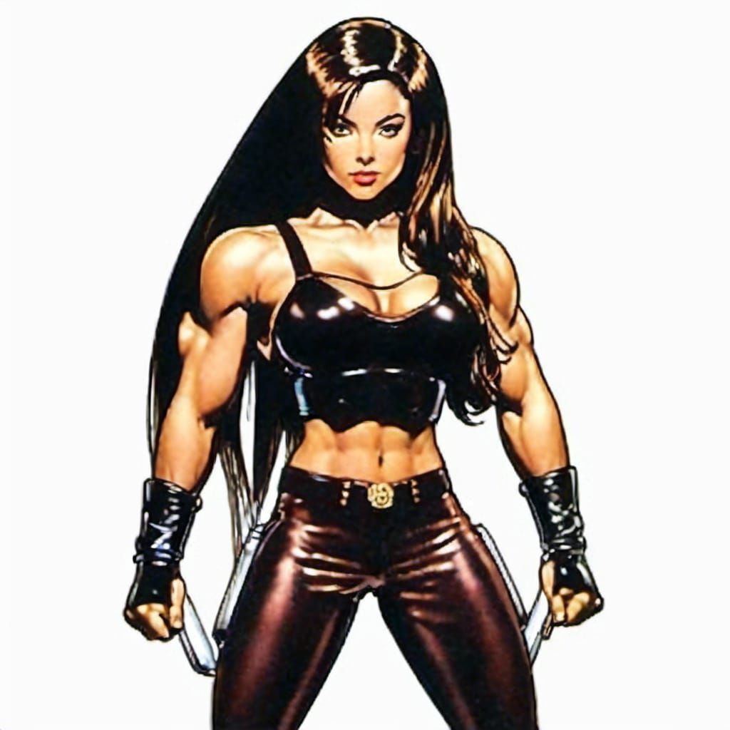 Hispanic Bodybuilder in Bikini, Hyperrealistic Capcom Art