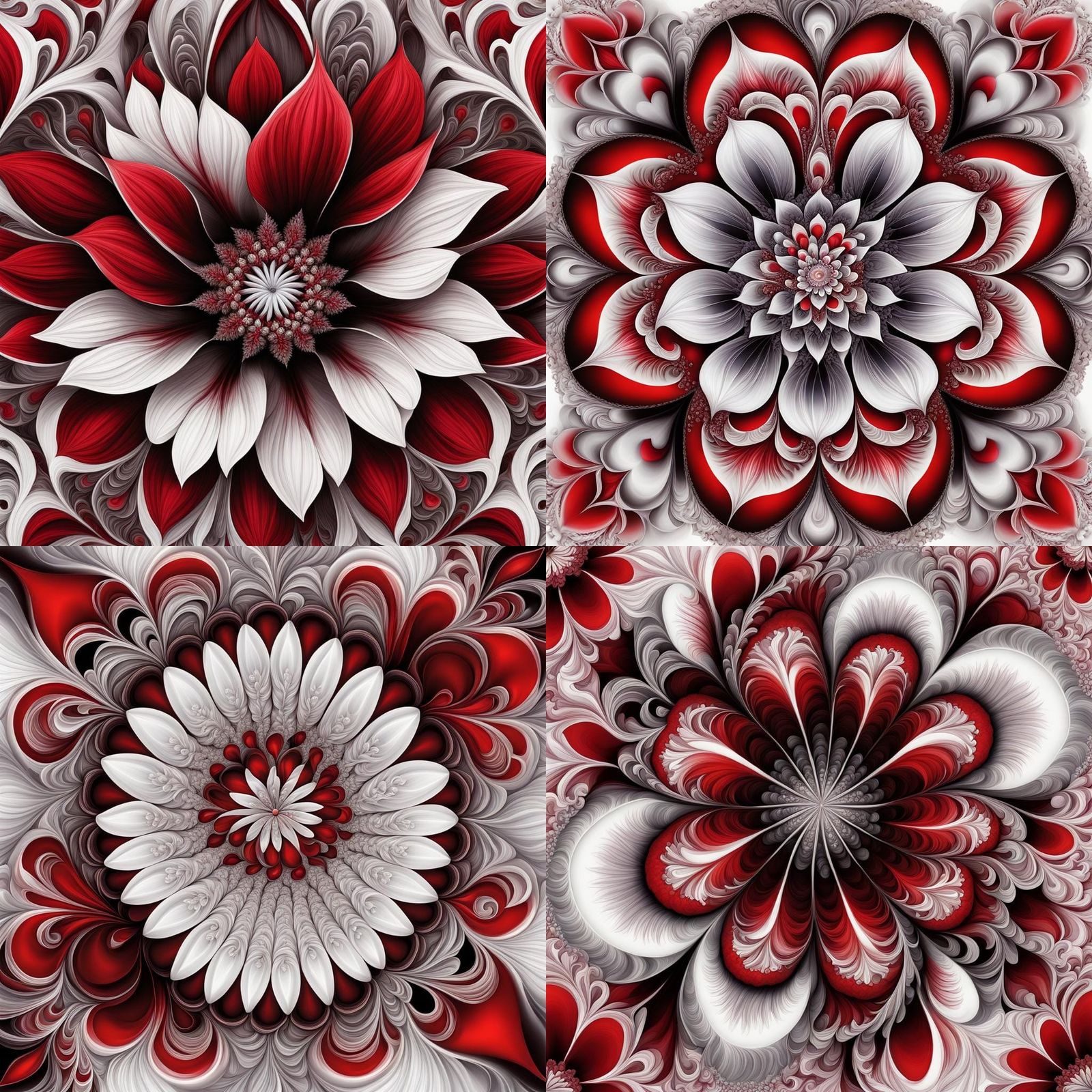 Red and White Fractal Flower in 3D
