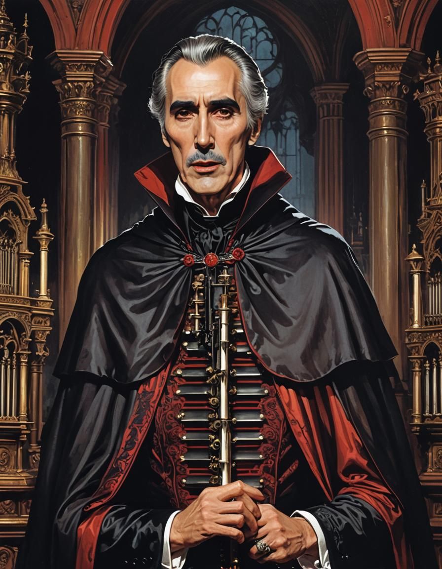 Victorian Vampire with Fangs Playing Pipe Organ