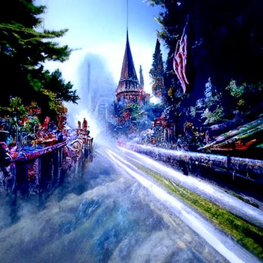 Ethereal Fantasy Adventure in Kinkade Style