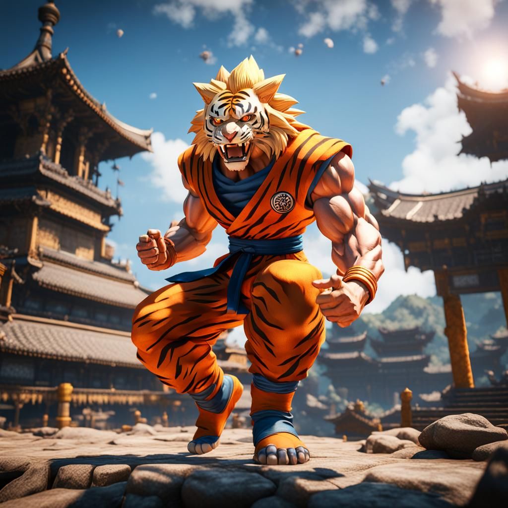 Tiger Goku in 3D Cinematic Style