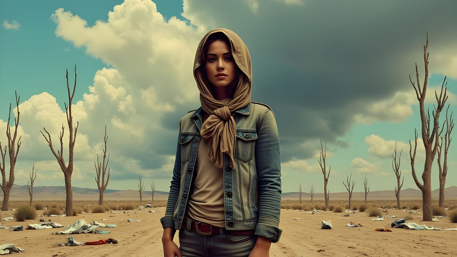 Sorrowful Woman Stands Amidst Rising Tides