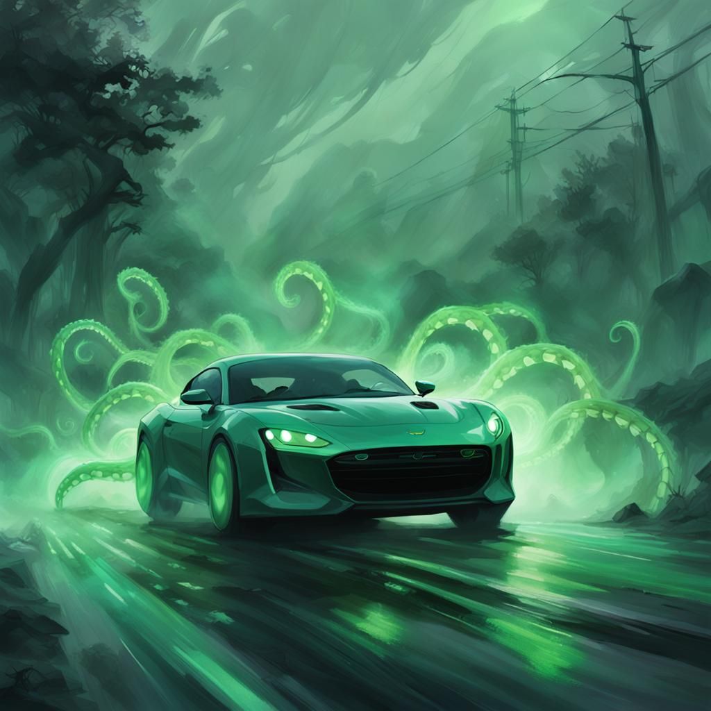 Eldritch Sports Car with Tentacles in Cyberpunk Style