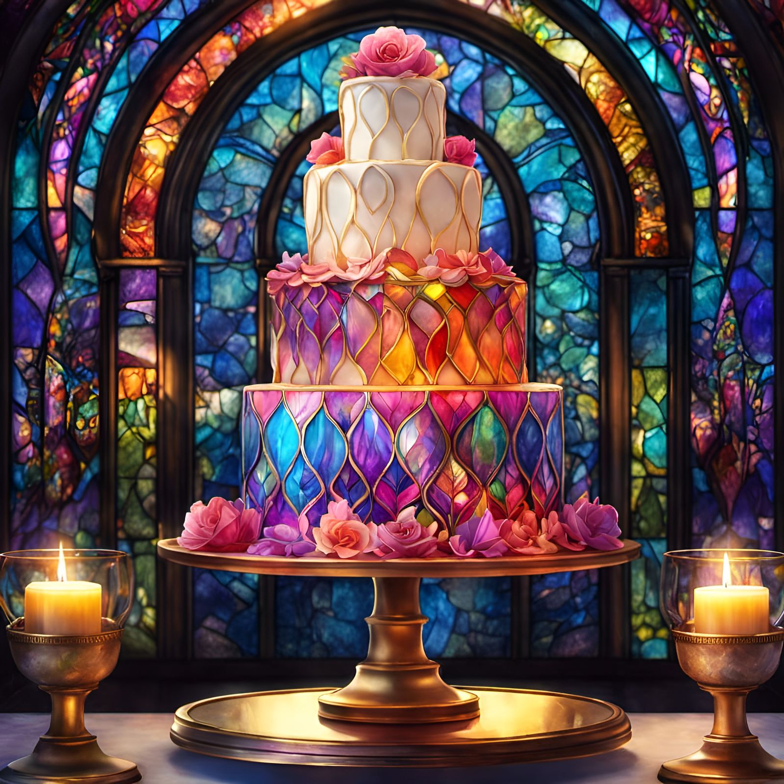 Stained Glass Wedding Cake in Digital Fantasy Style