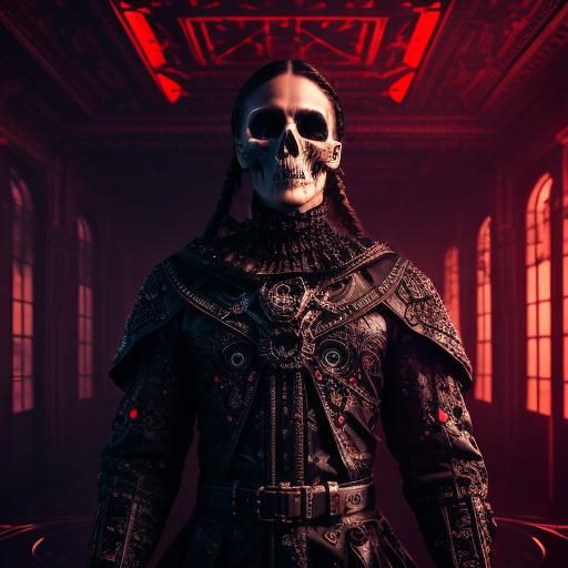 Avant-Garde Fashion with Skull Mesh in Surrealist Style