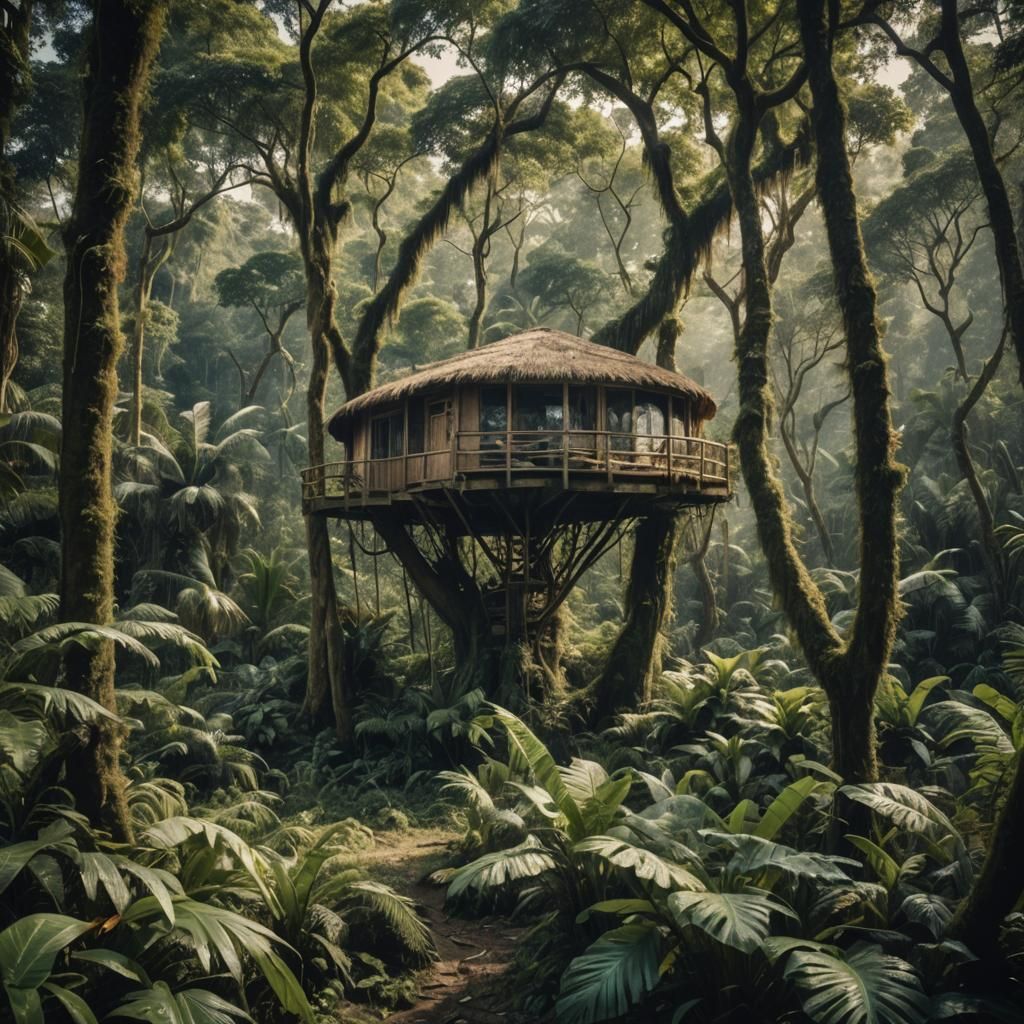 Jungle Treehouse with Orangutan: Cinematic Film Still