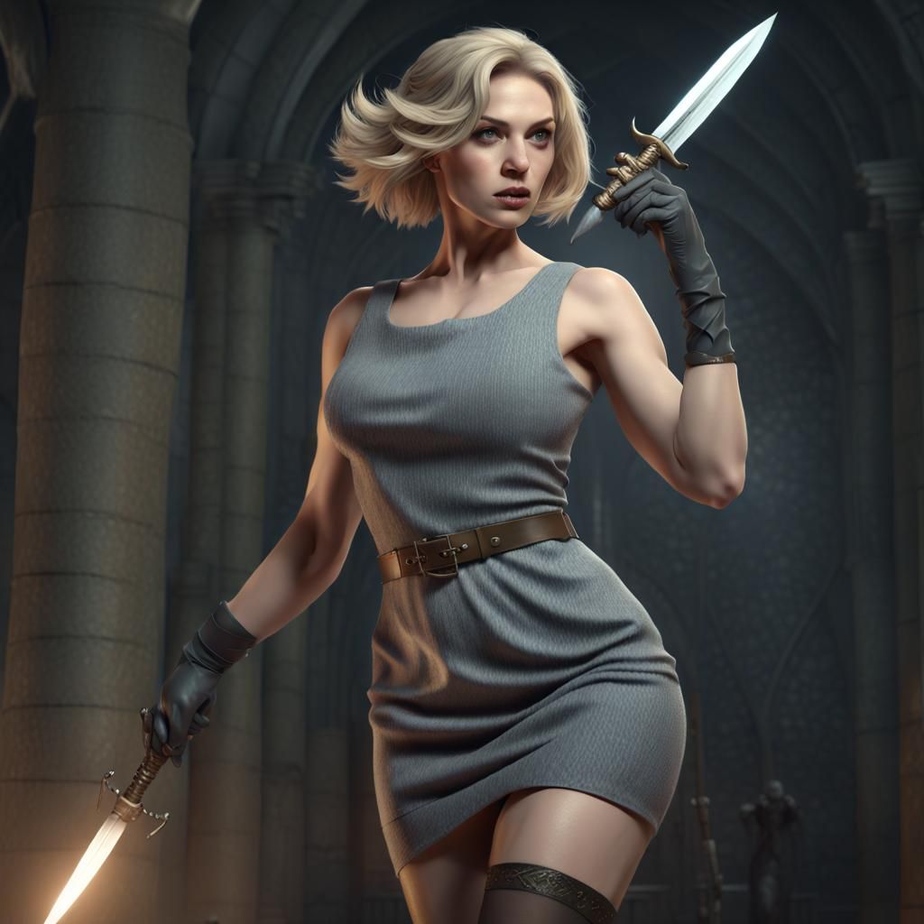 Blonde Woman with Daggers: Dark Fantasy Concept Art