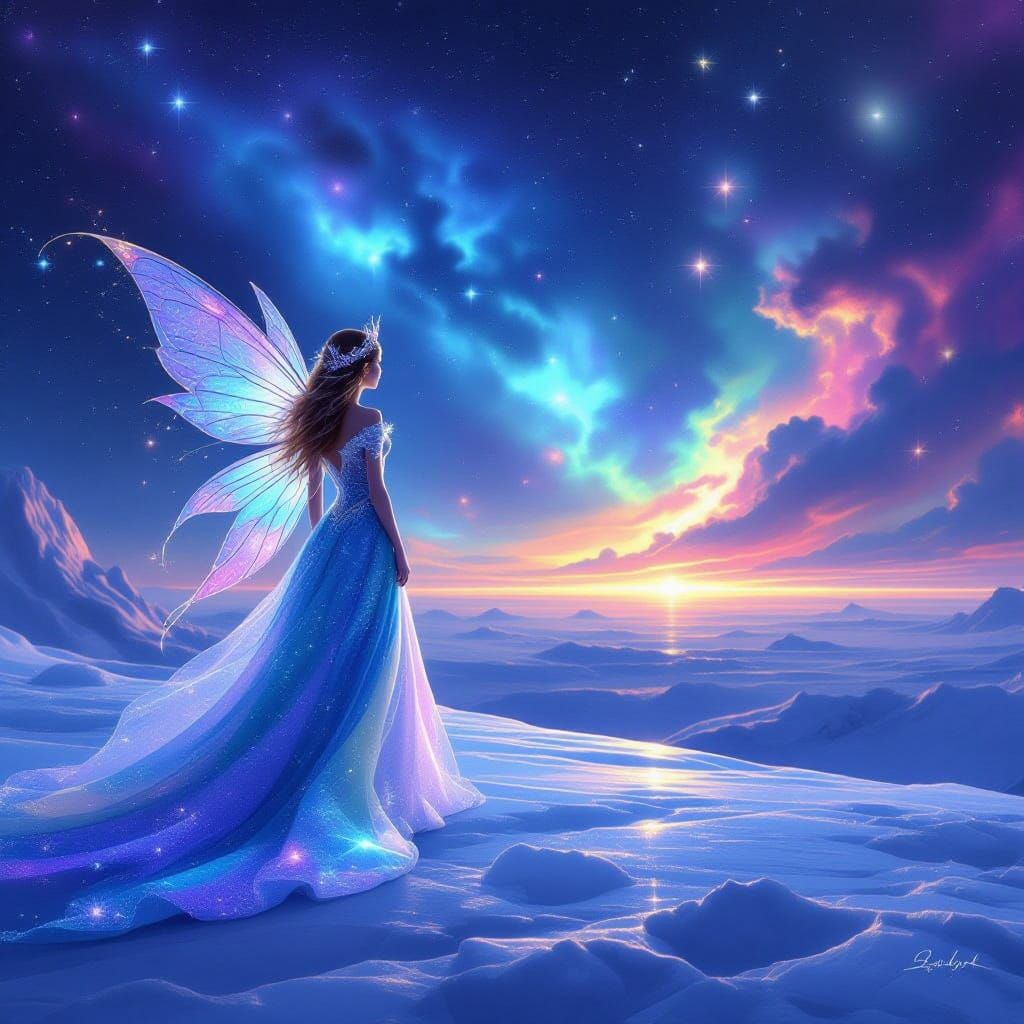 Fairy Princess Gazes at Cosmic Galaxy from Pluto