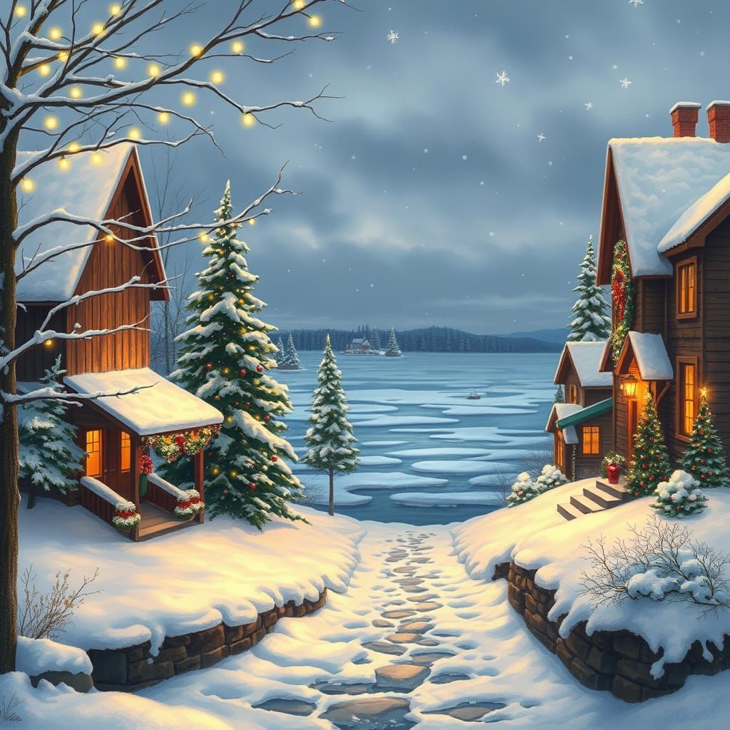 Festive Michigan Winter Landscape Art