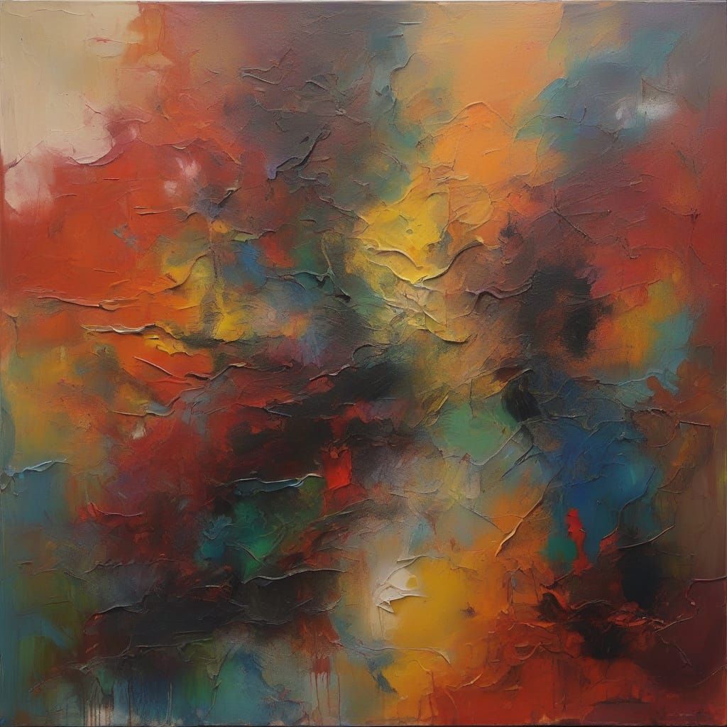 Alien Creature on Abstract Shape, Expressionist Impasto Pain...