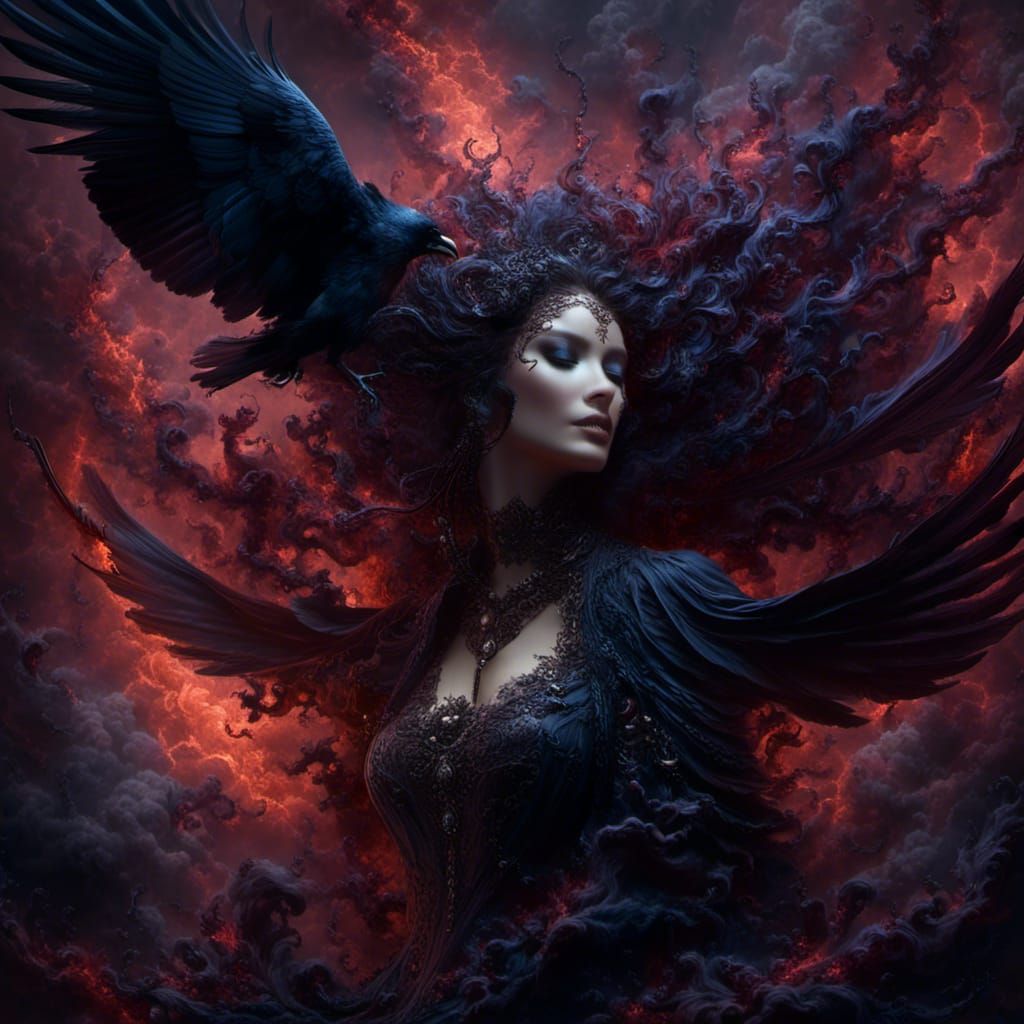 Sinister Queen with Ravens in Surreal Style