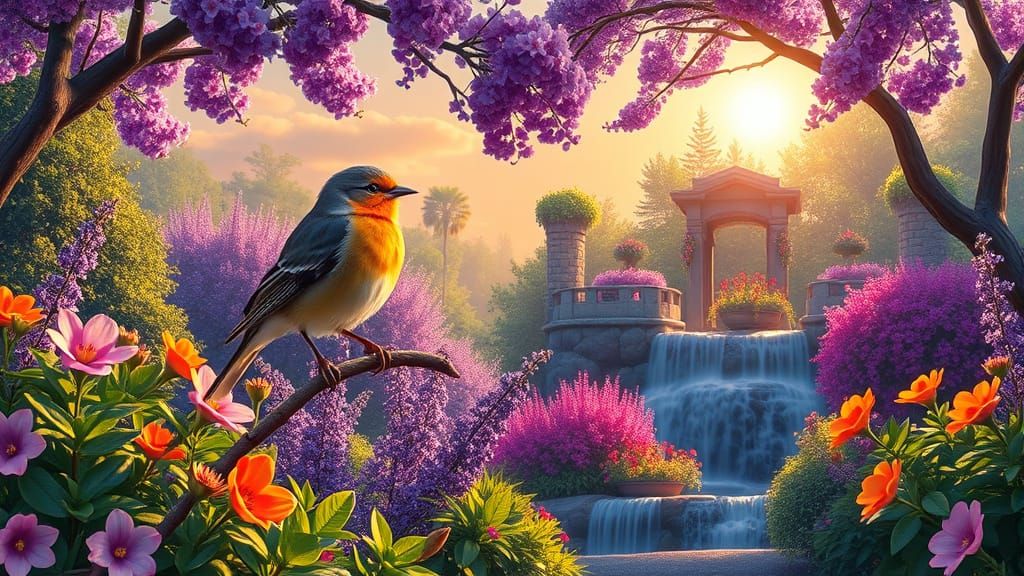 Vibrant Jacaranda Garden in Daylight Splendor