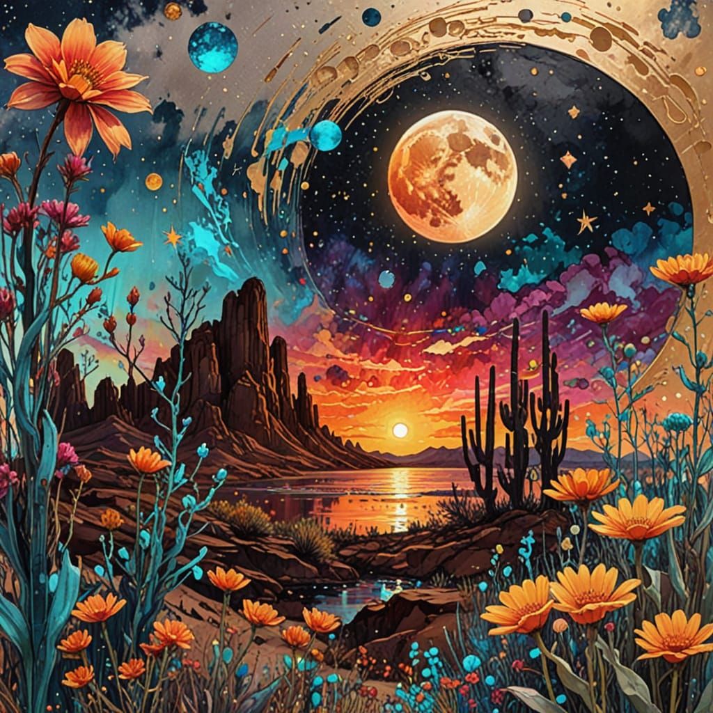 Cyberpunk Desert Dreamscape in Vibrant Digital Colors