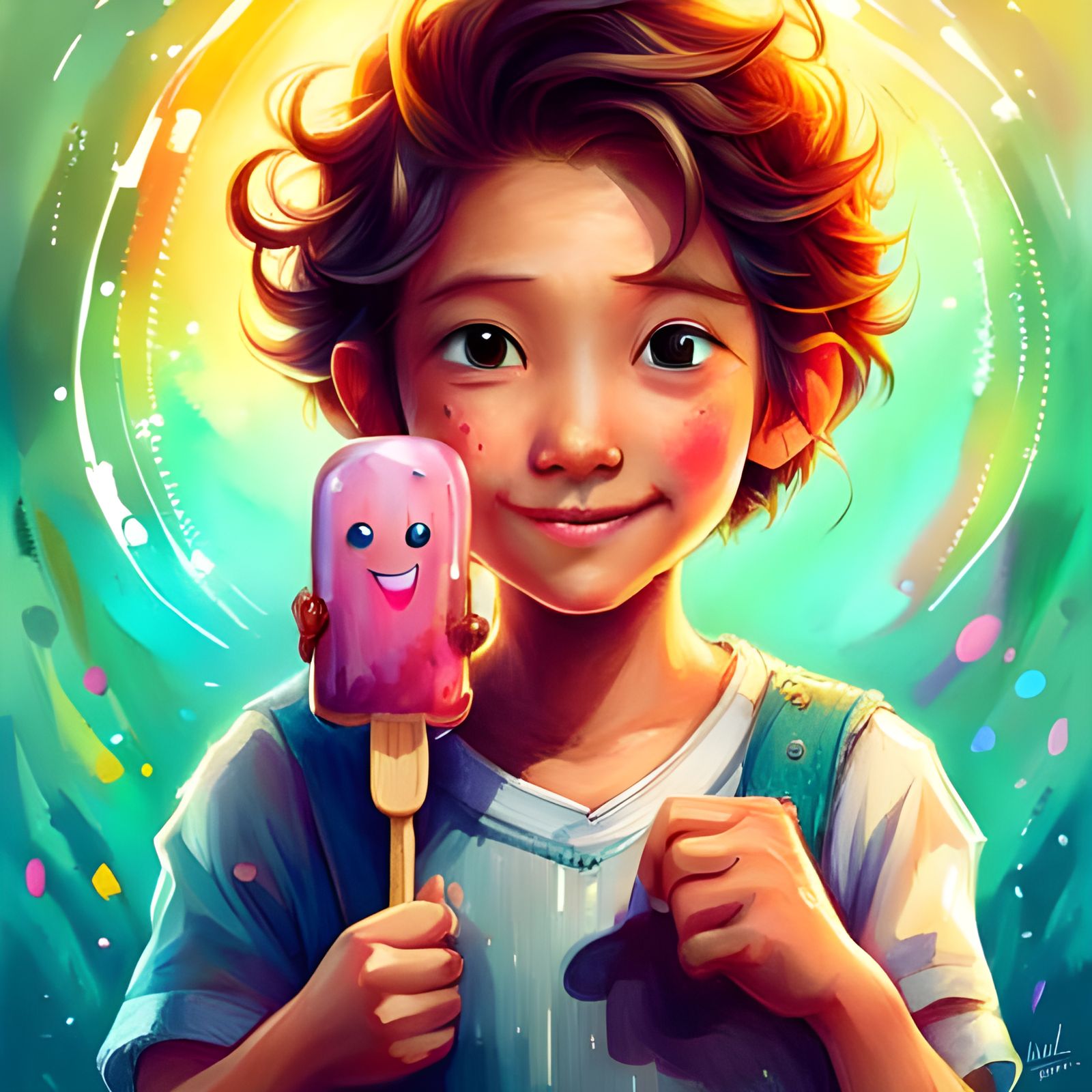 Happy Cartoon Popsicle Portrait in Playful Style