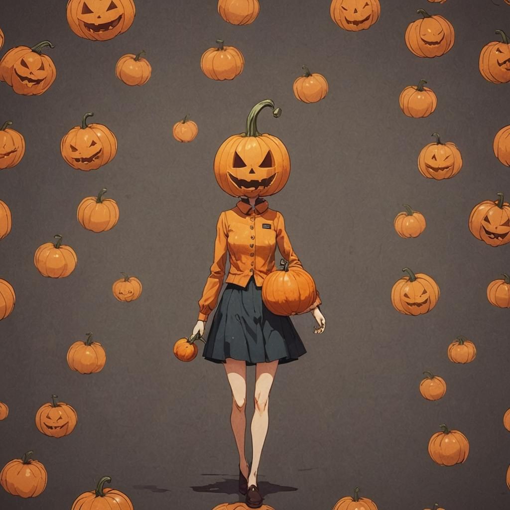 Pumpkin Queen Anime Art, Cel-Shaded Style
