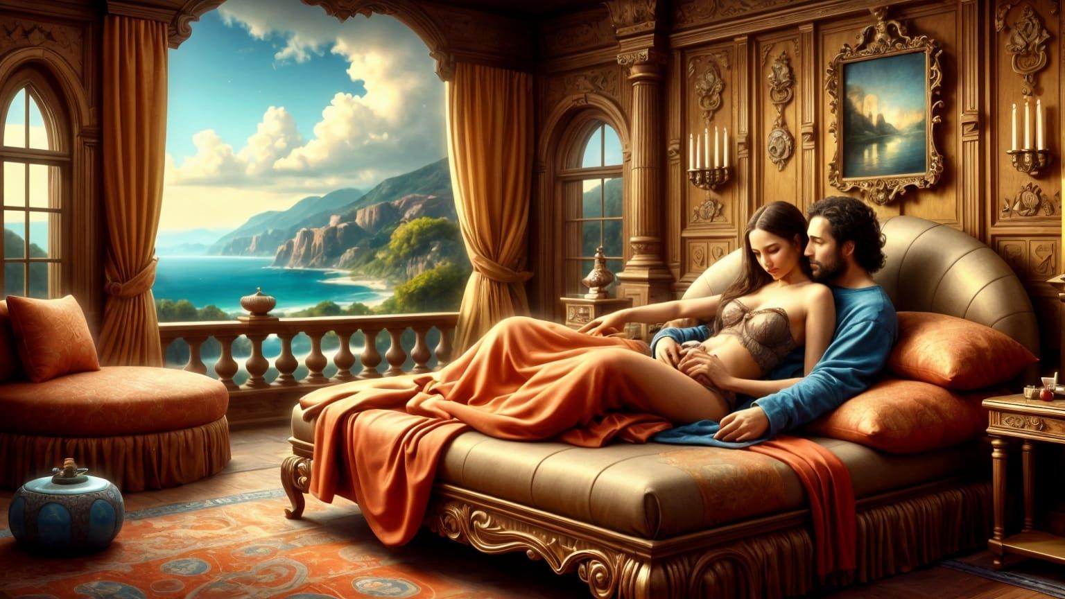 Leonardo da Vinci and Mona Lisa in a Romantic Renaissance Be...