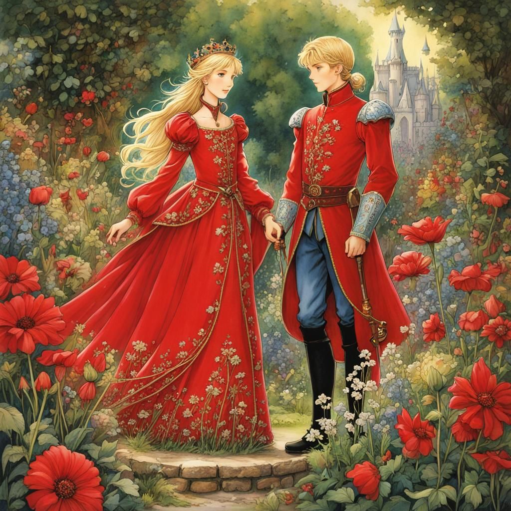 Fantasy Prince and Princess in Anime Garden