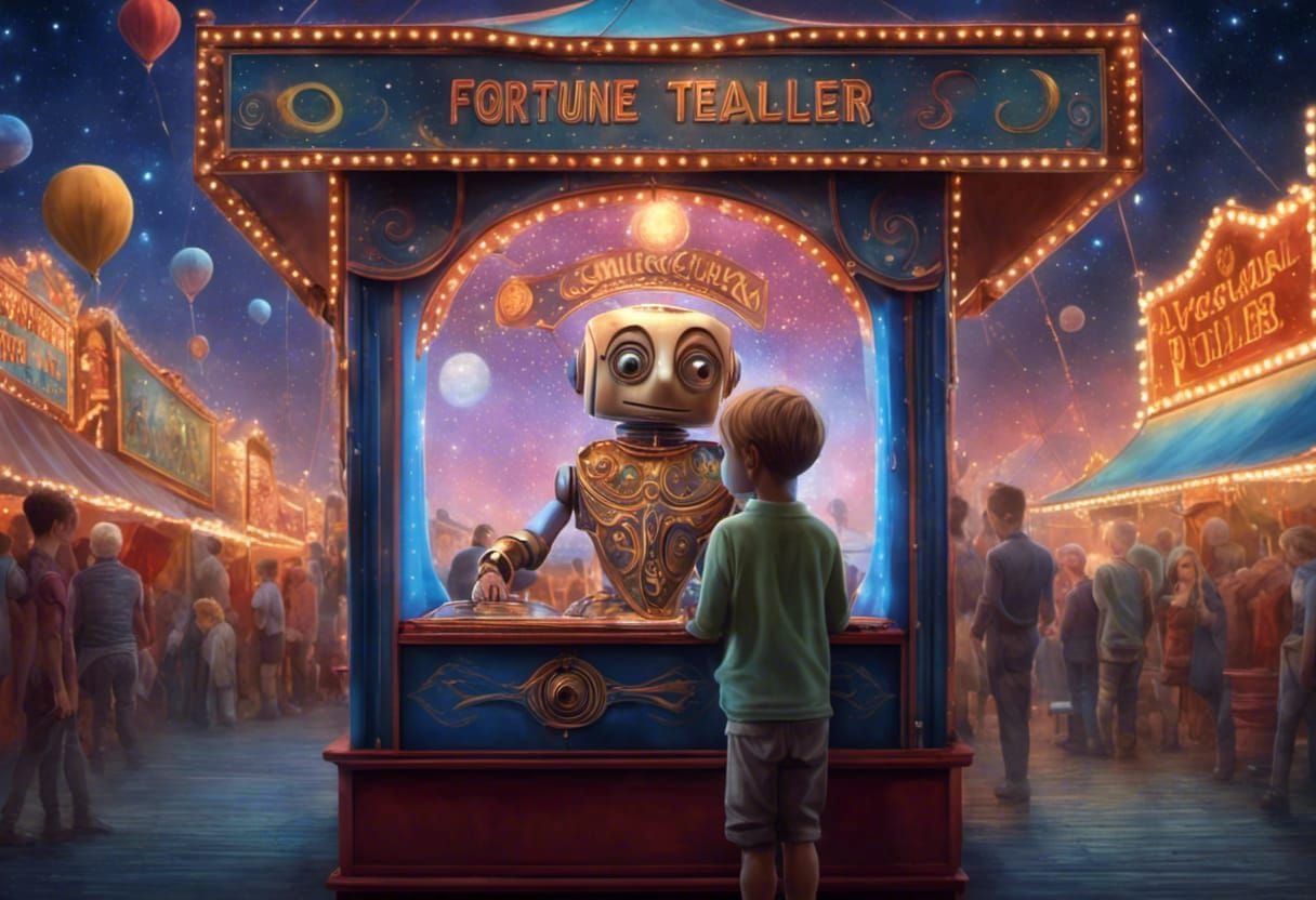 Carnival Fortune Teller Robot in Holographic Style