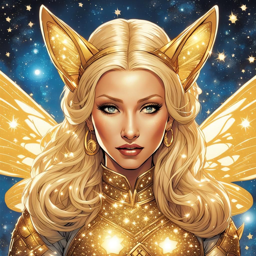Golden Cat Fairy in Comic Book Style