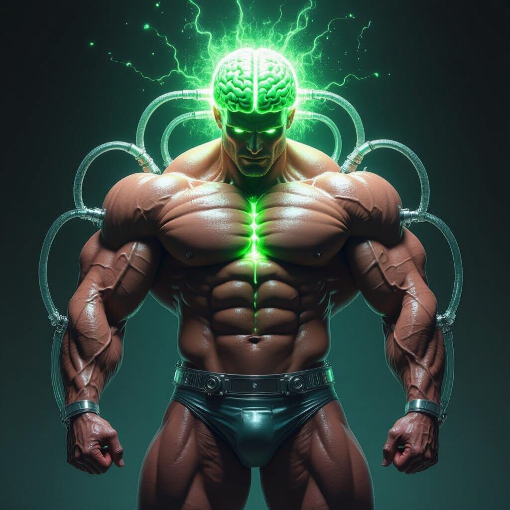 Massive Bodybuilder Enhanced with Neon Green Serum