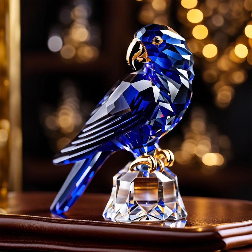 Cobalt Crystal Parrot Figurine with Gold Bokeh