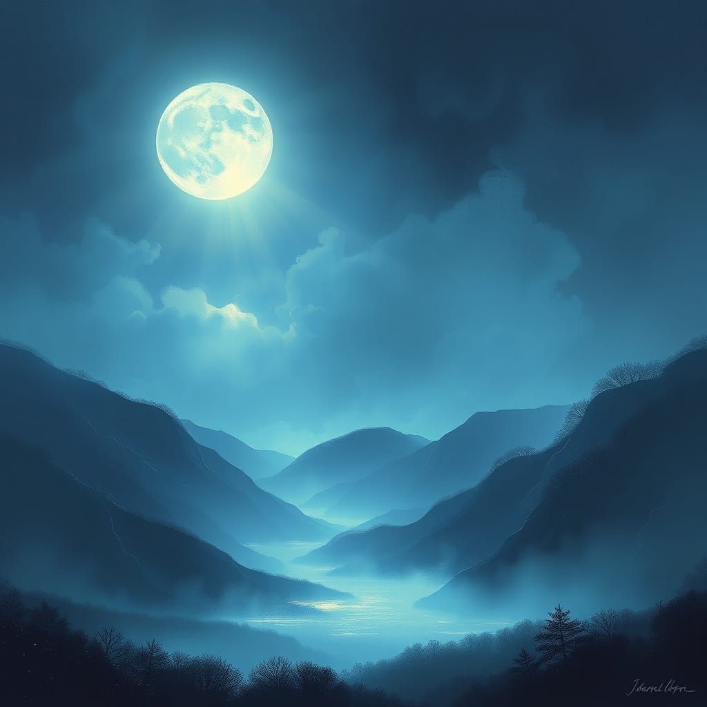 Ethereal Moonlit Landscape in Dreamy, Expressive Style