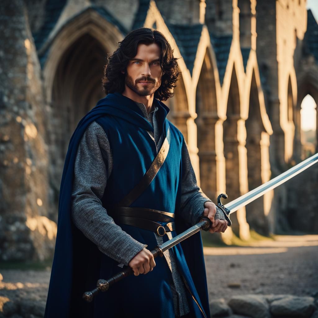 Medieval Prince with Sword Cinematic Film Still