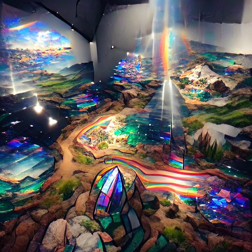 Refractive Glass Landscape with Rainbow Light