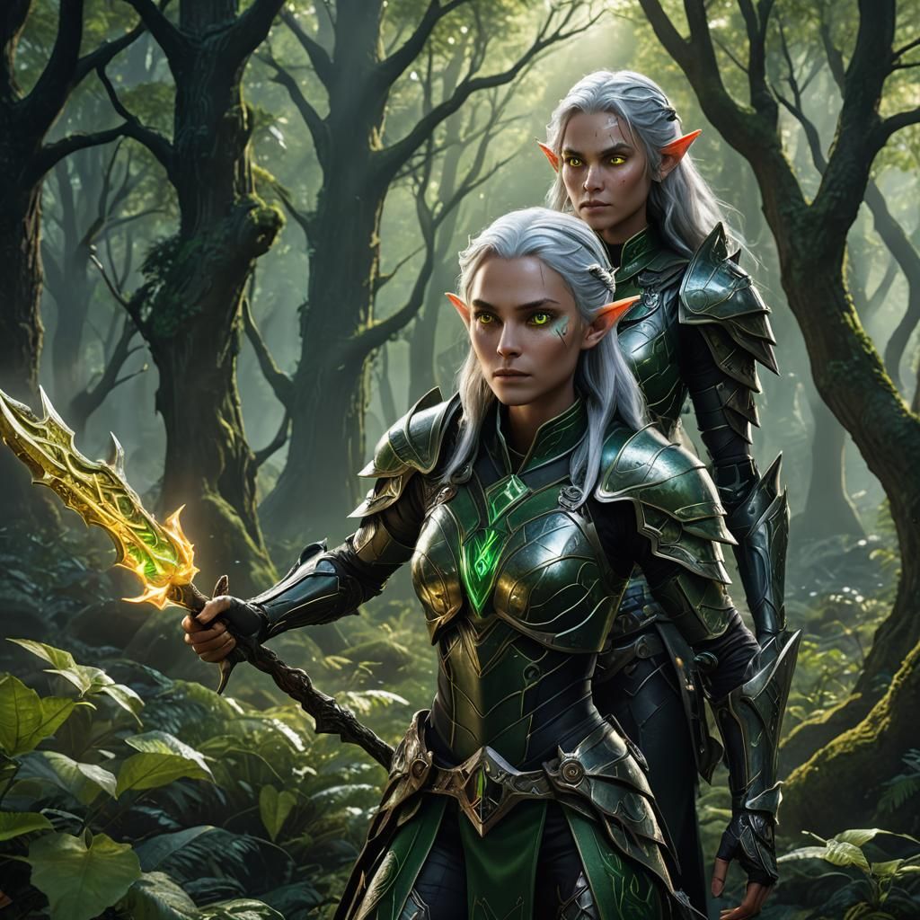 Elf Cleric Hunting in Mystical Forest