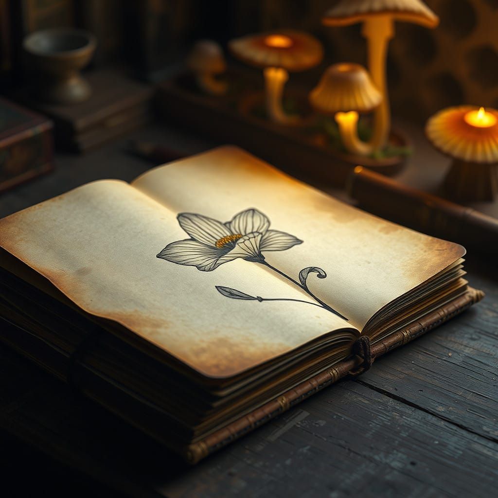Vintage Sketchbook Reveals Mystical Flower in Elegant, Matte...