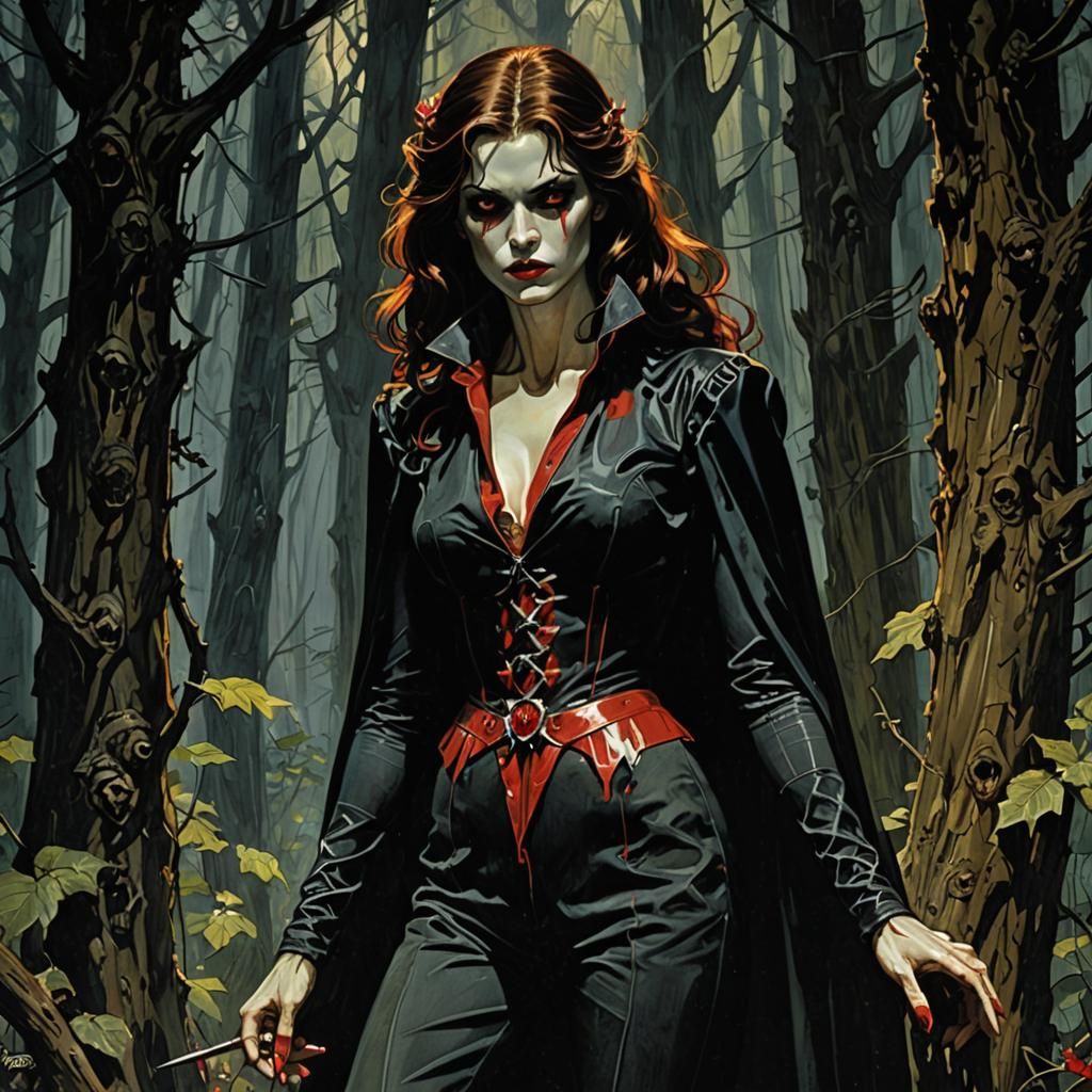 Sadistic Vampire in Dark Woods: Chiaroscuro Portrait