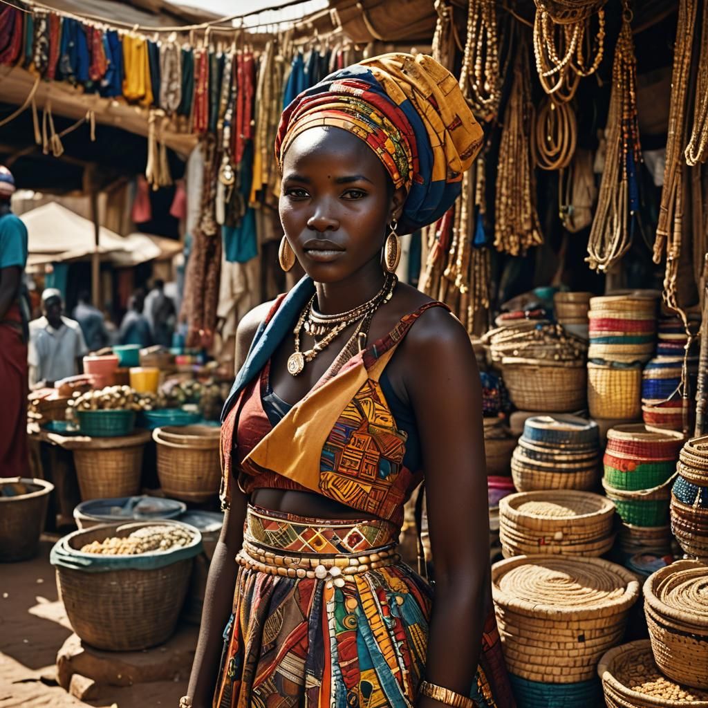 Sudanese Woman in Market: Vibrant Portrait Photography