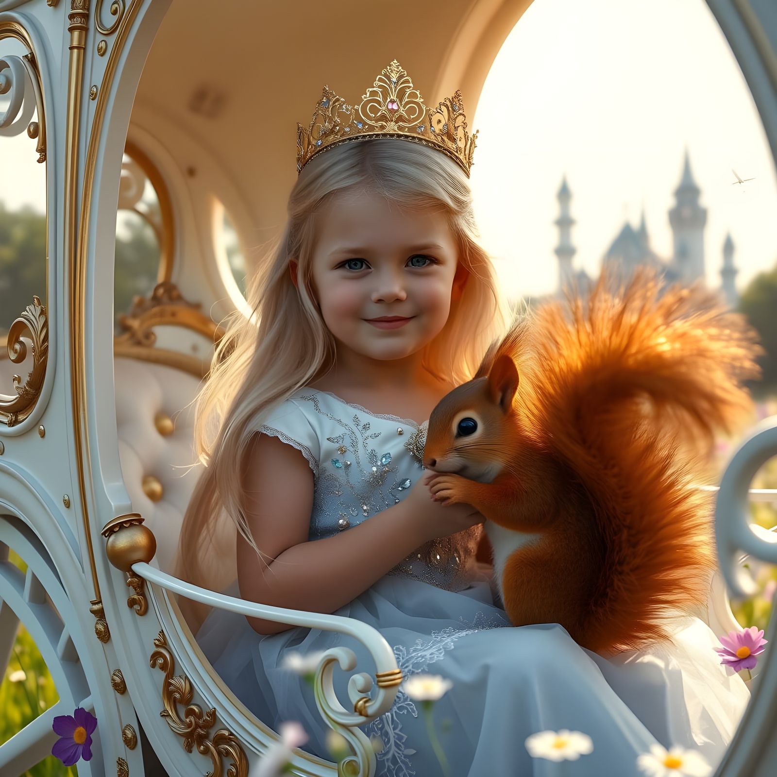 Whimsical Fairy-Tale Portrait of a Young Princess in a Royal...